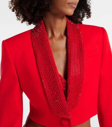 AREA Crystal-embellished cropped wool blazer 4