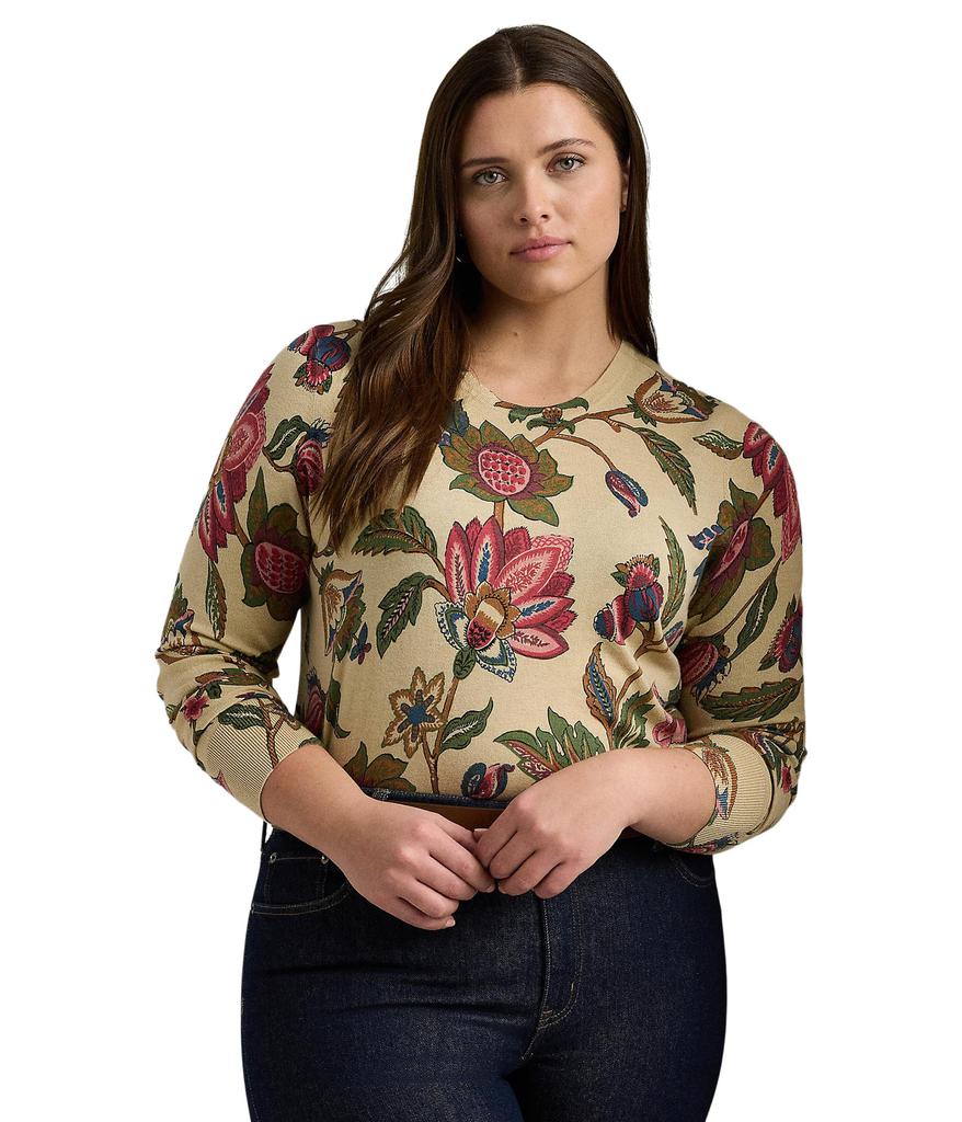 LAUREN Ralph Lauren Plus-Size Floral Cotton-Blend Sweater