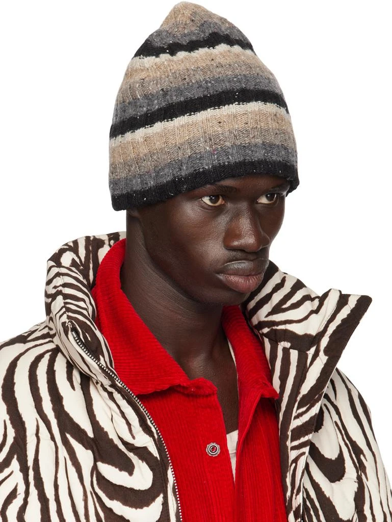 ERL Beige & Gray Wool Striped Beanie 2