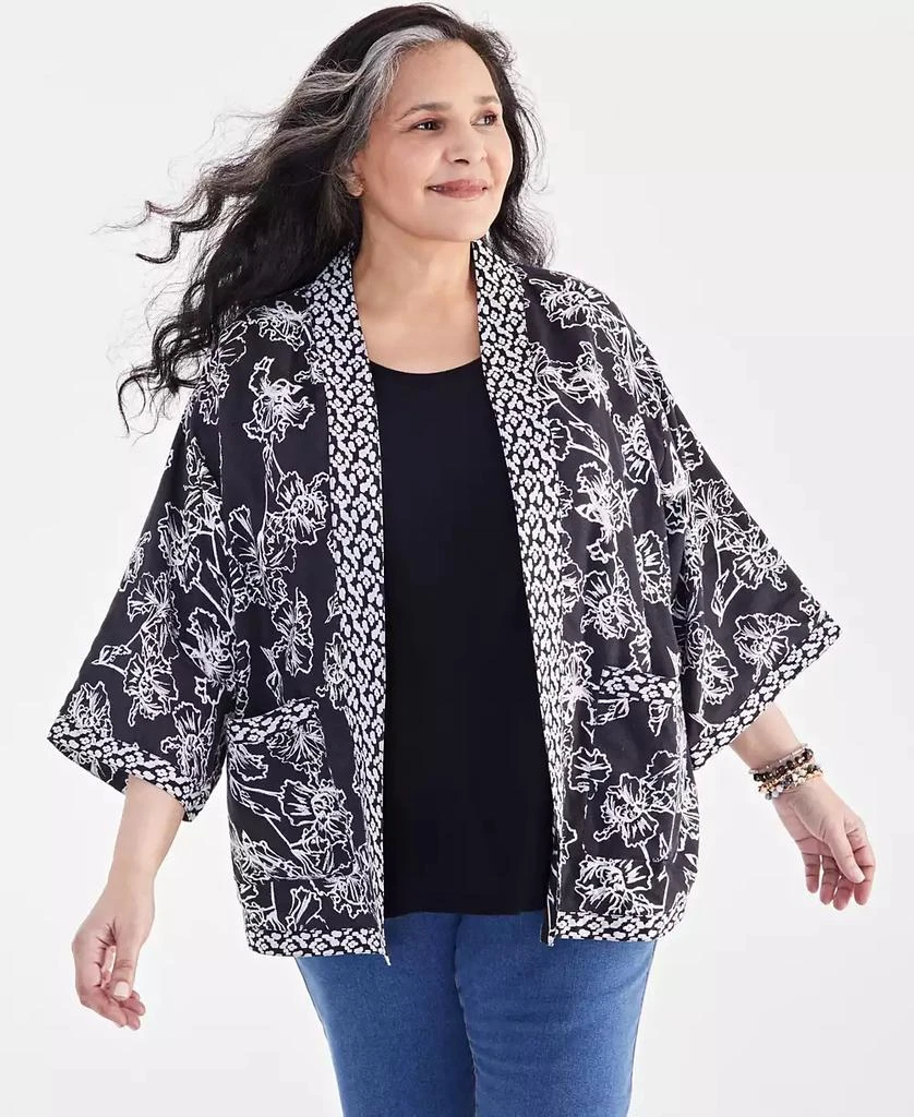 Style & Co Plus Size Linen Blend Reversible Kimono, Created for Macy's 1