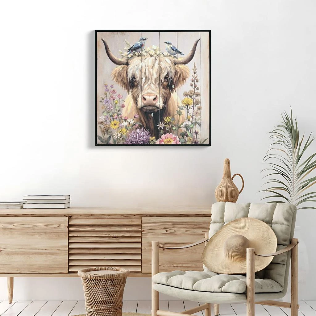Maison Boucle 24" x 24" Farmhouse Framed Highland Cow Wall Decor Pictures