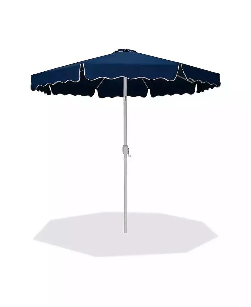 Meridian Furniture Amalfi Navy Patio Umbrella with Cream Piping, Fabric Canopy, Stylish Outdoor Shade for Deck or Garden