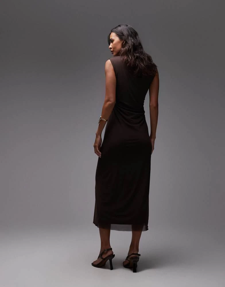 & Other Stories mesh midi dress with drape detail in brown
