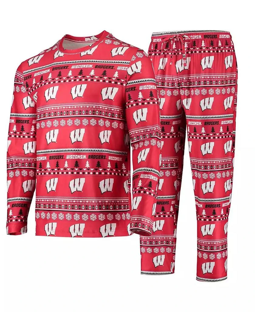 Concepts Sport Men's Red Wisconsin Badgers Ugly Sweater Long Sleeve T-shirt and Pants Sleep Set 2