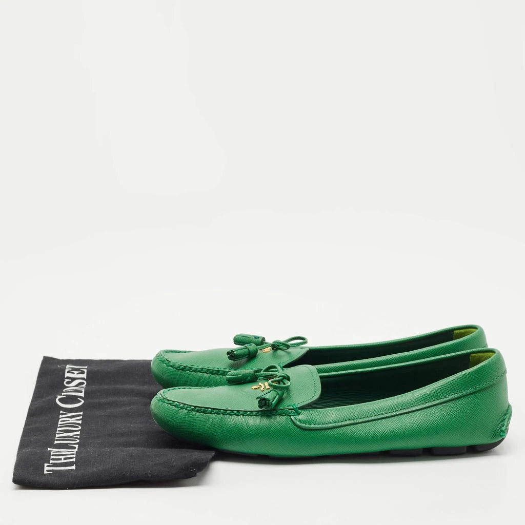 Prada Prada Green Saffiano Leather Bow Slip On Loafers Size 38 9