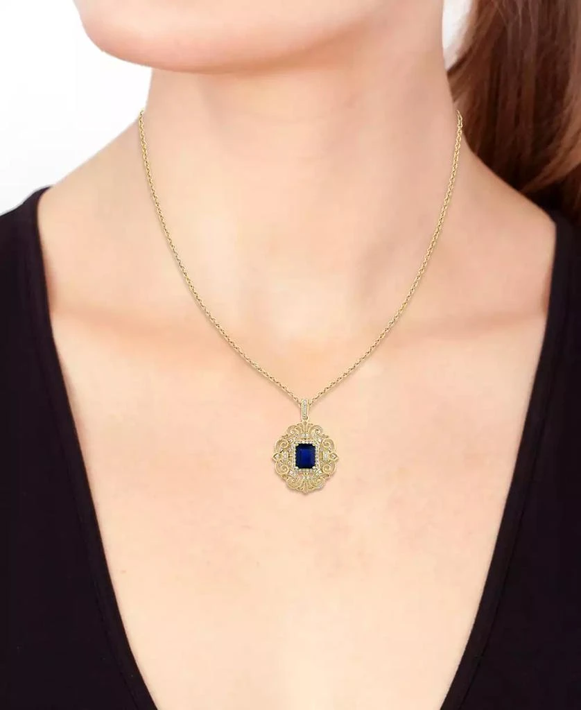 Effy EFFY® Sapphire (1-1/2 ct. t.w.) & Diamond (1/4 ct. t.w.) Openwork Filigree 18" Pendant Necklace in 14k Gold 2