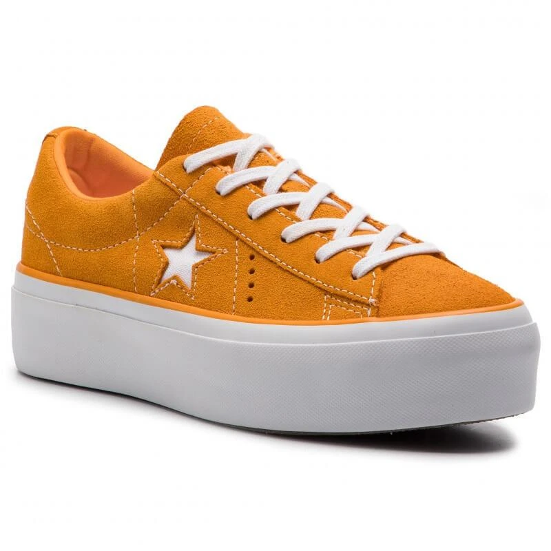 Converse One Star Platform OX Ladies Bright Orange Suede Sneakers 2