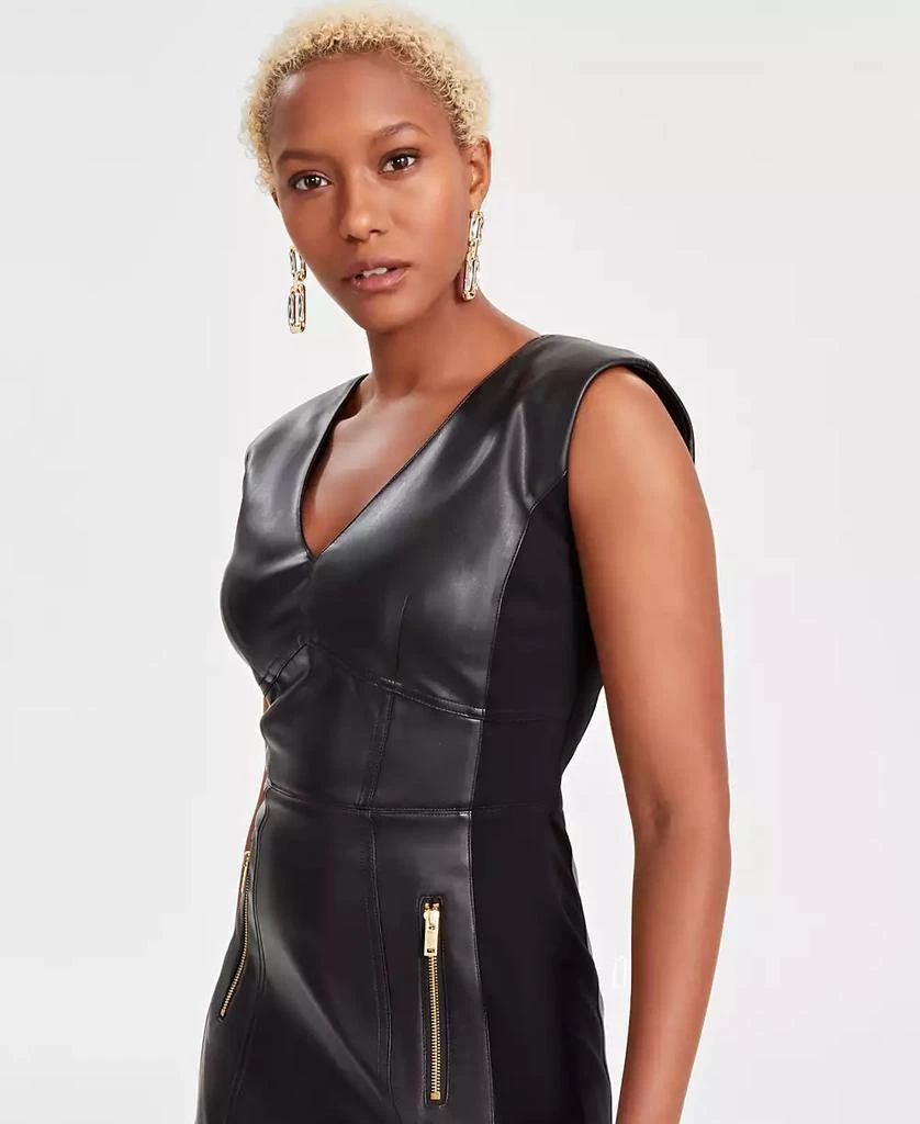 INC International Women's V-Neck Faux-Leather Midi Dress, Created for Macy's 5