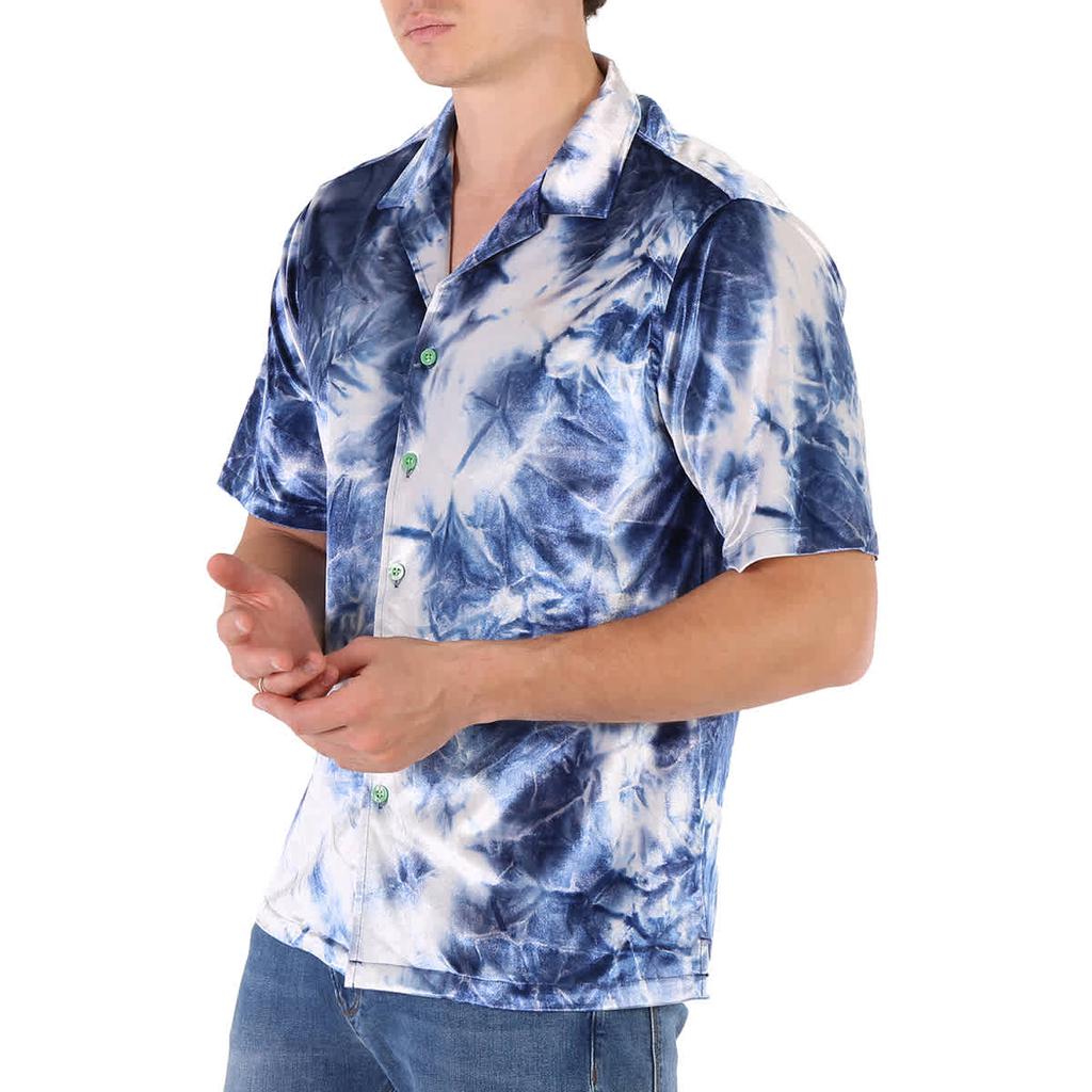 Clot Men's Blue Open Collar Tie-Dye Bowler Shirt