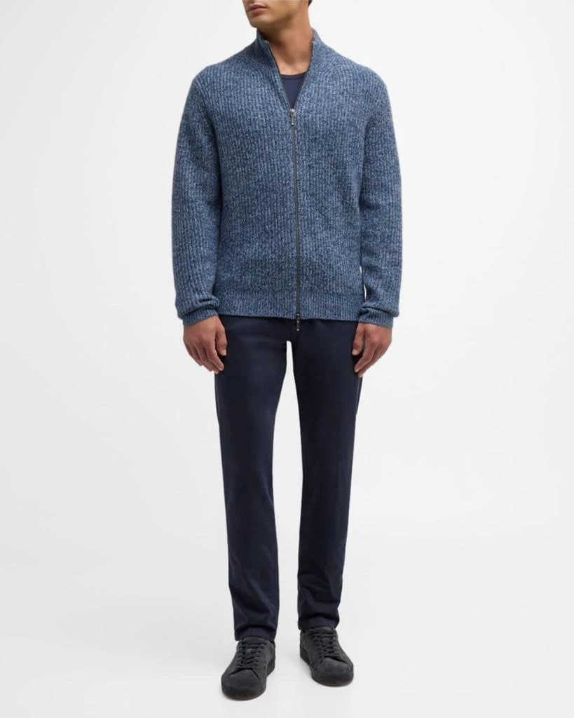 Neiman Marcus Men's Ribbed Melange Cashmere Full-Zip Cardigan 2