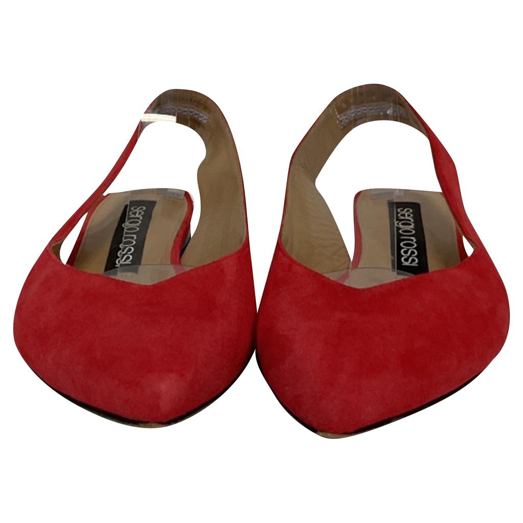 Sergio Rossi Sr Milano Slingback Ballet Flats in Red Suede