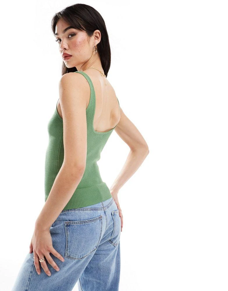 Mango Mango ribbed strap vest in light green 2