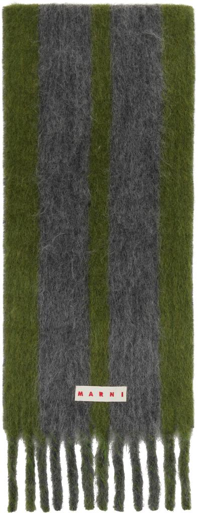Marni Green & Gray Striped Alpaca Scarf