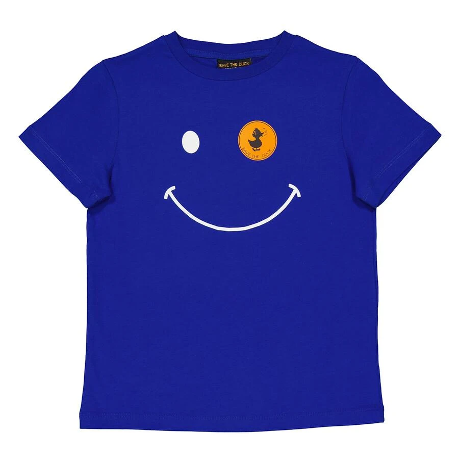 Save The Duck Kids Cyber Blue Smiley Logo Print T-Shirt 1