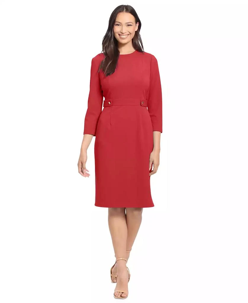 green emerald velvet dress London Times Women's Crepe Fit and Flare Midi with Waist Button Detail  Black at Amazon Women's Clothing store