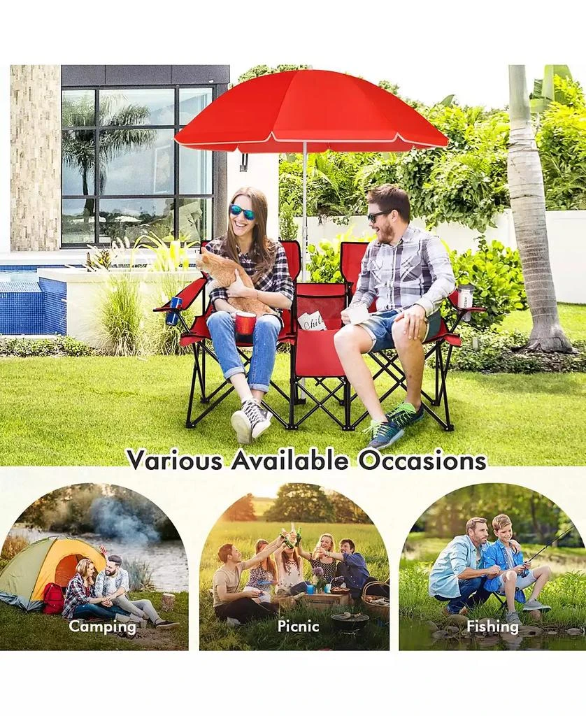 Mecale Portable Folding Picnic Double Chair With Umbrella 9