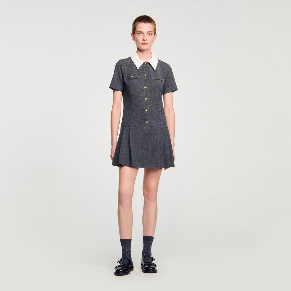 Sandro Mini pleated dress with rhinestones