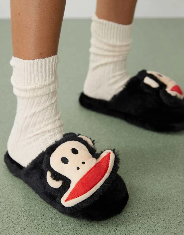 Daisy Street Daisy Street x Paul Frank fluffy slippers with 3D face in black 2