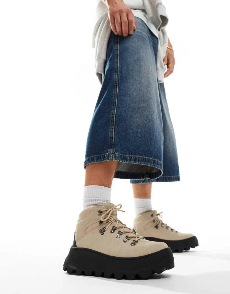 ASOS ASOS DESIGN lace up hiker boot in stone with chunky sole 3