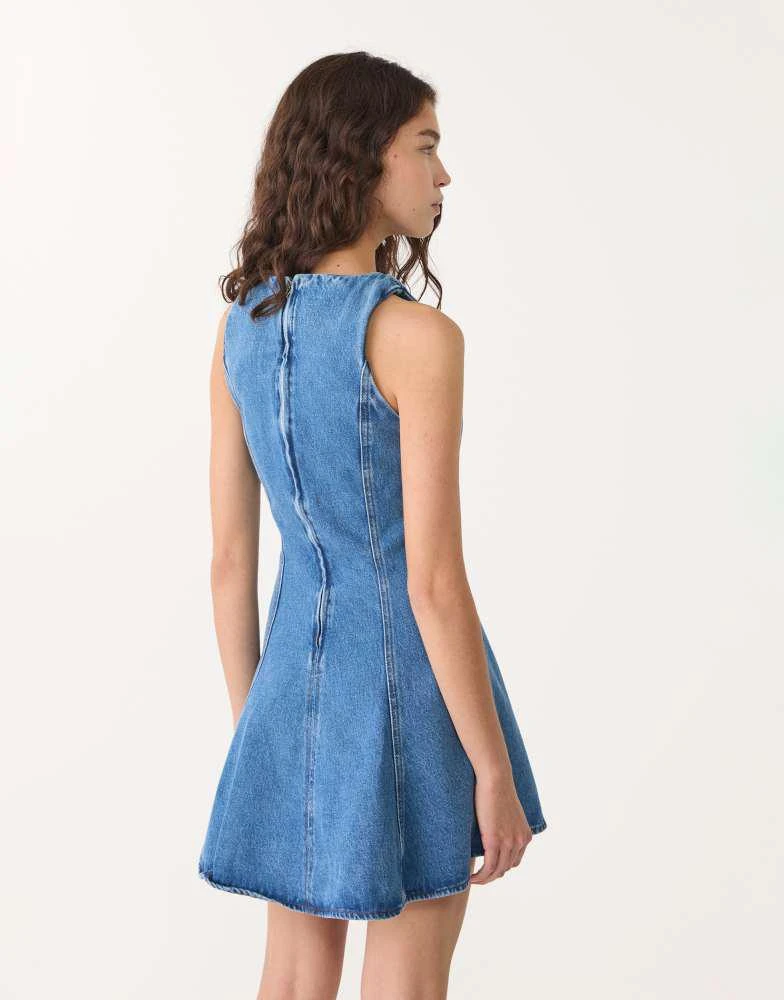 Stradivarius Stradivarius denim mini dress in mid blue 3