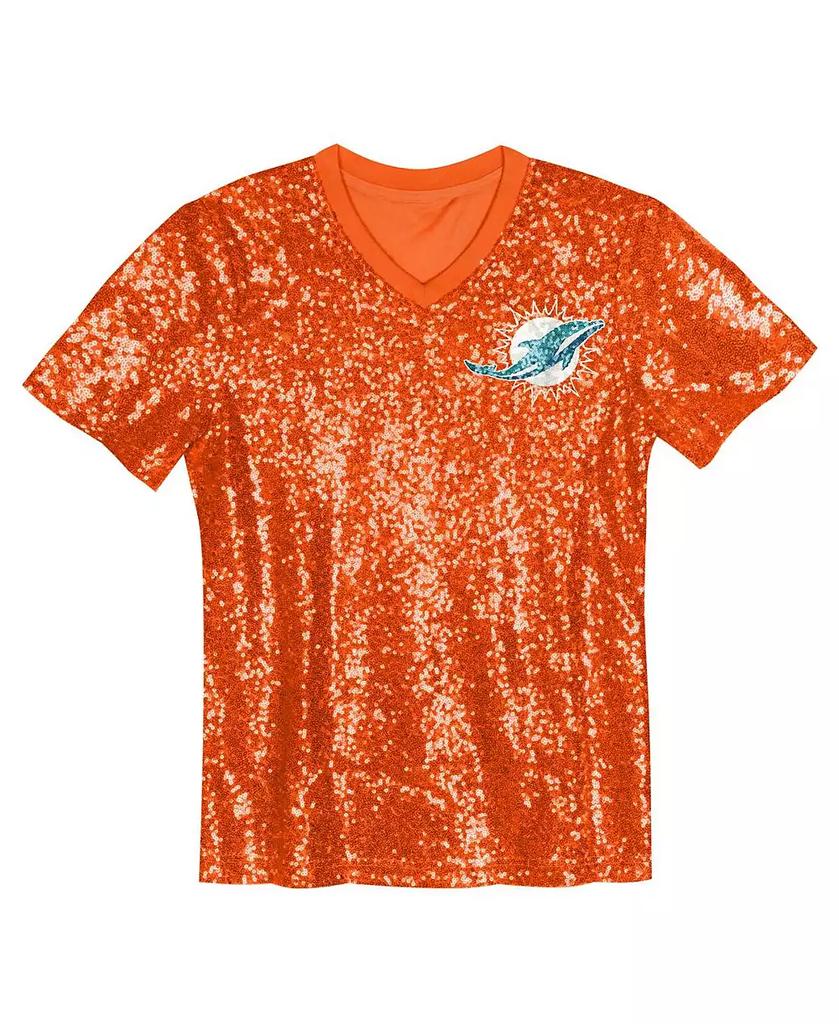 Outerstuff Big Girls Tyreek Hill Orange Miami Dolphins Sequin V-Neck Fashion Jersey