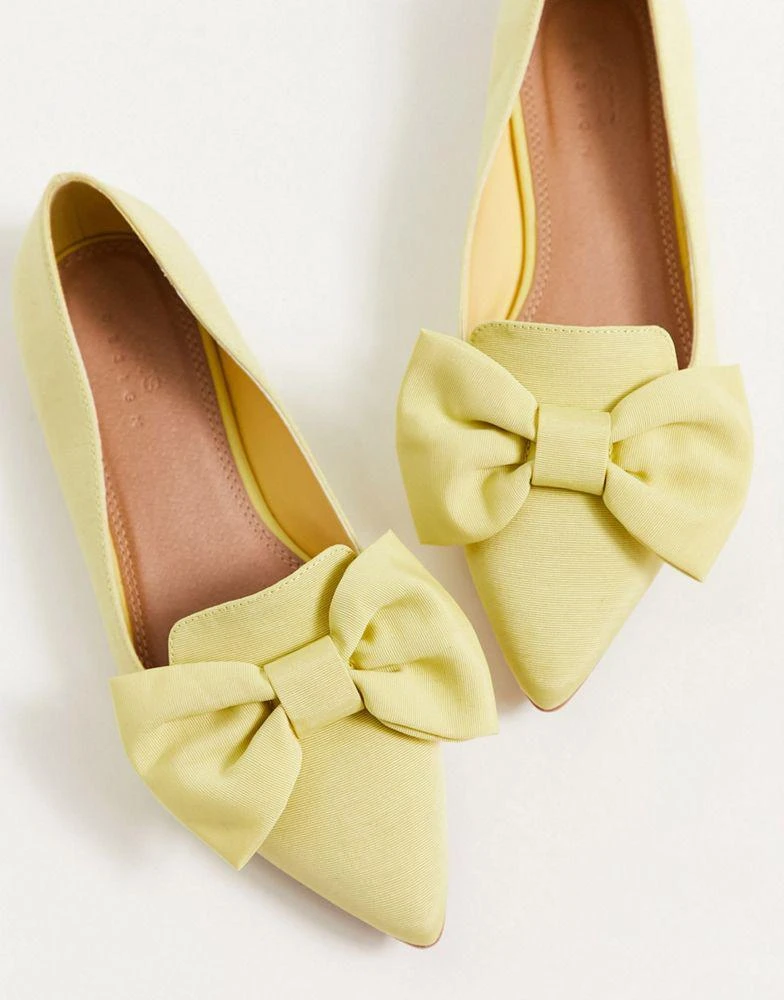 ASOS ASOS DESIGN Wide Fit Lake bow pointed ballet flats in lemon 3