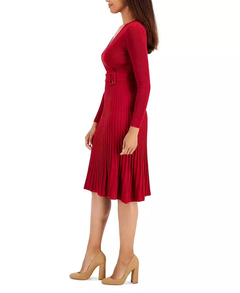 Robbie Bee Petite Ribbed Pleated-Skirt Belted Sweater Dress 3