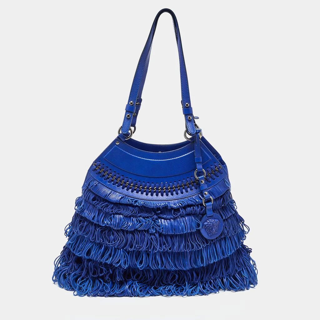 Versace Versace Blue Leather Fringe Shoulder Bag 1