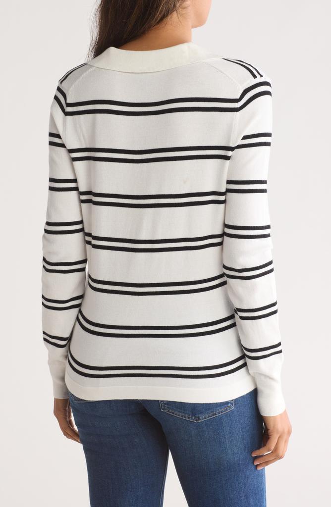 Bobeau Fine Gauge Stripe Polo Sweater