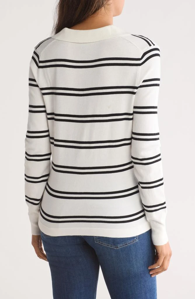 Bobeau Fine Gauge Stripe Polo Sweater 2
