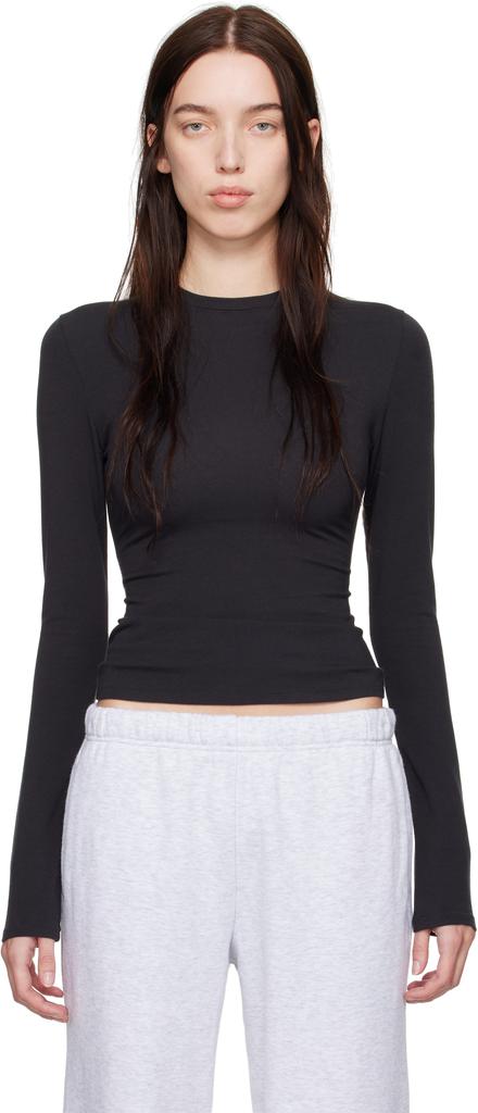 SKIMS Black Cotton Jersey Long Sleeve T-shirt - T-Shirts - BeyondStyle