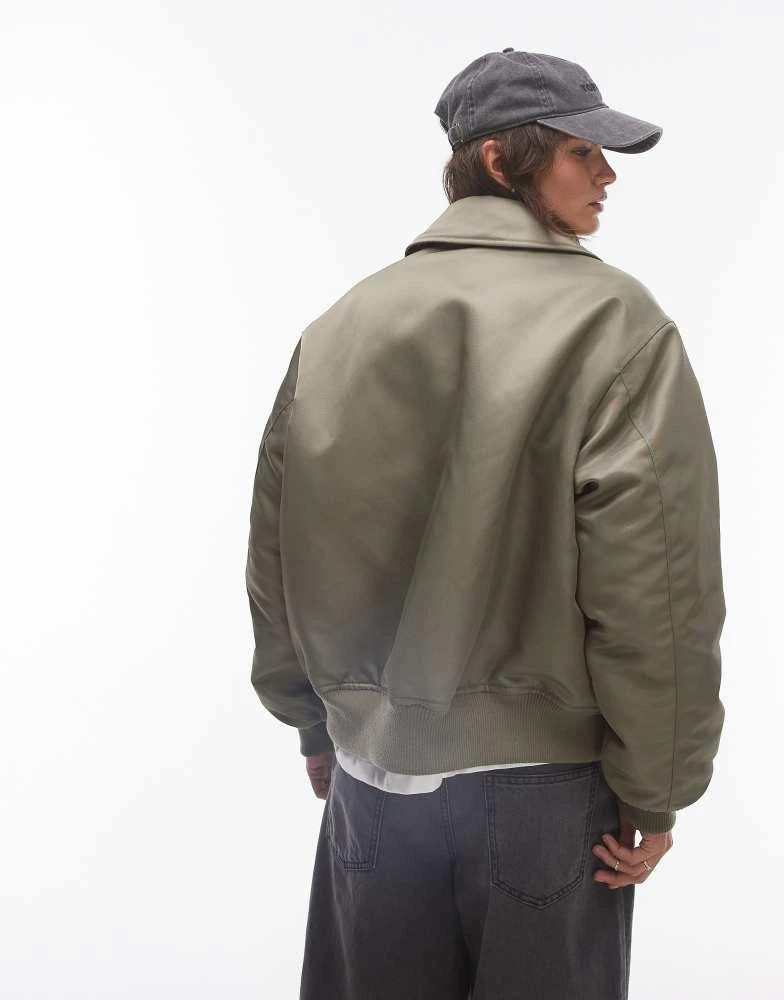 Topshop Topshop twill nylon bomber jacket in khaki 2