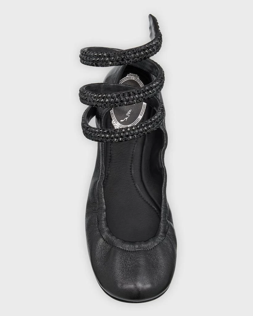 Rene Caovilla Lambskin Strass Snake-Wrap Ballerina Flats 4