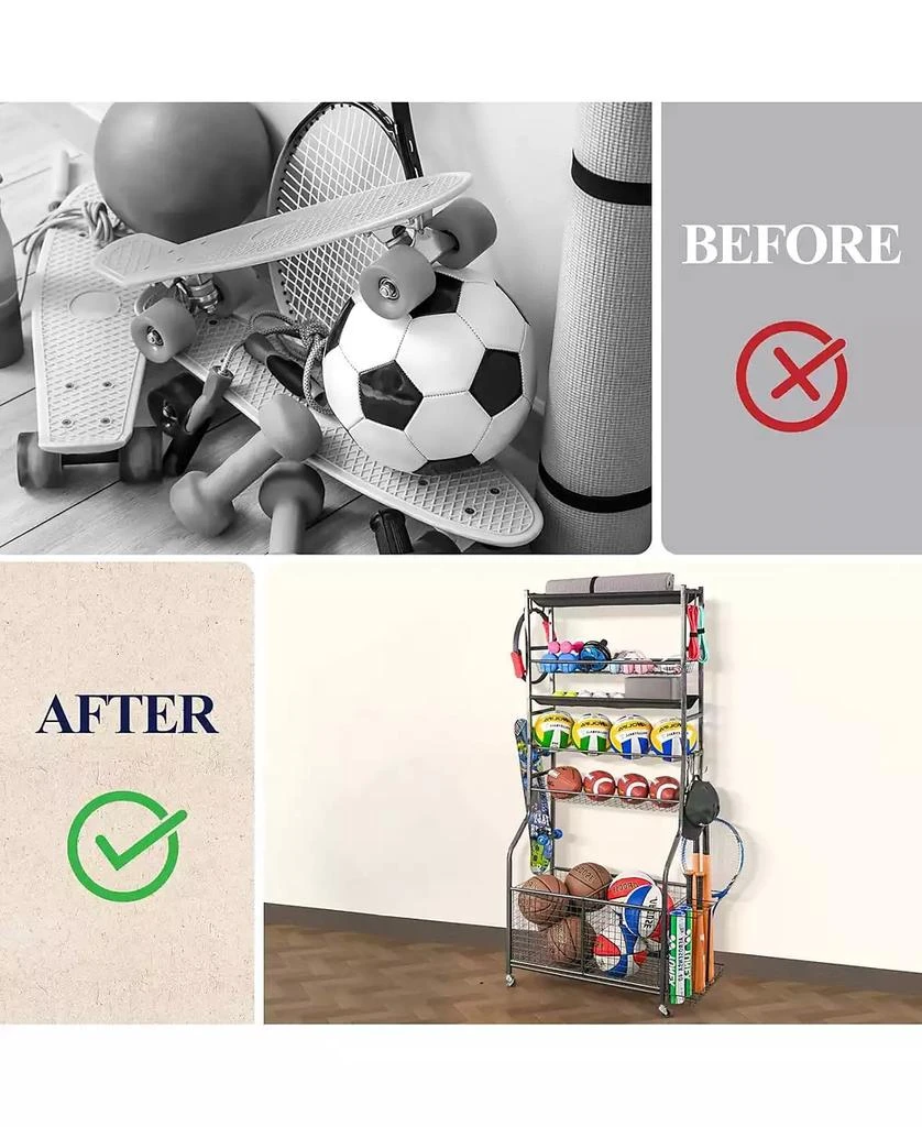 Mythinglogic Weight Capacity Sports Storage Garage Organizer for Balls Yoga Mats Multifunction Equipment Rack 5