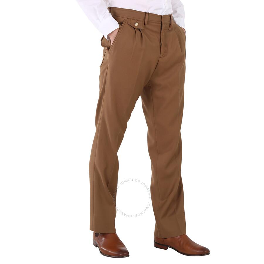 Burberry Dark Walnut Wool Twill Zip Detail Pleated Trousers
