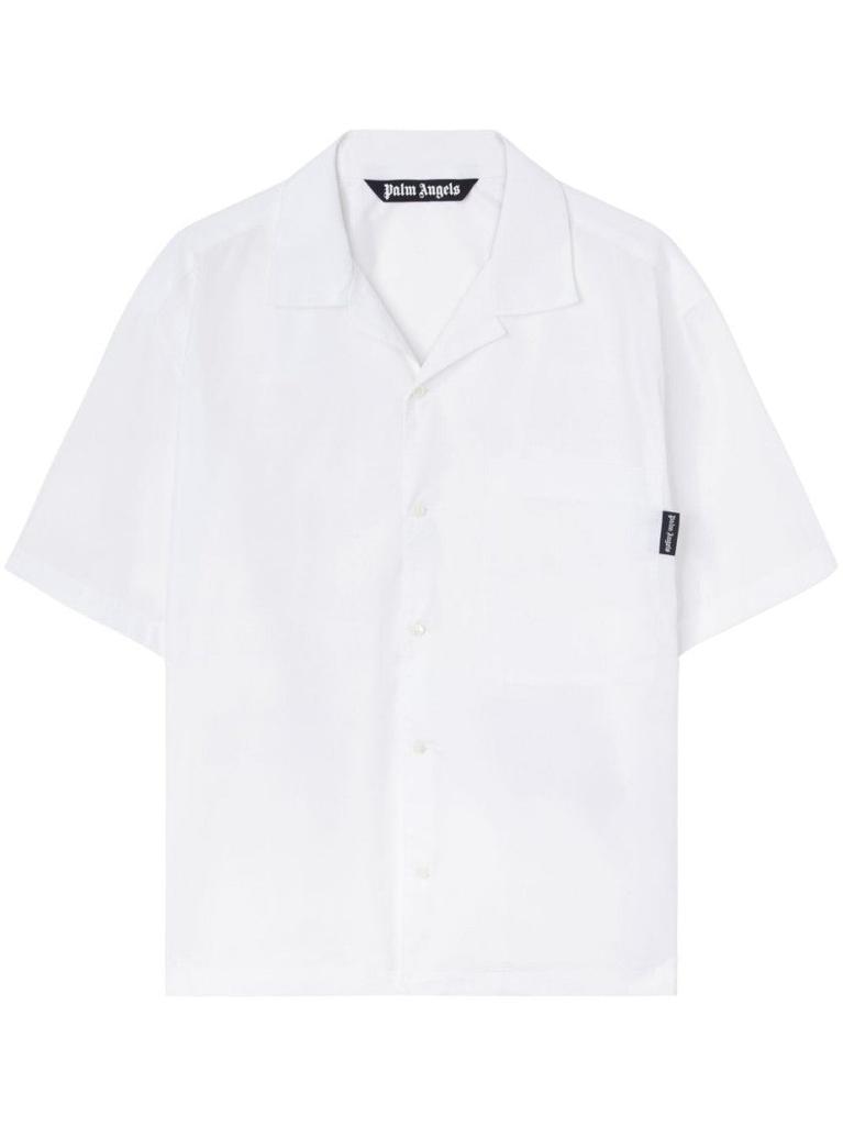 Palm Angels Short-Sleeved Cotton Shirt With Cuban Collar And Logo Detail