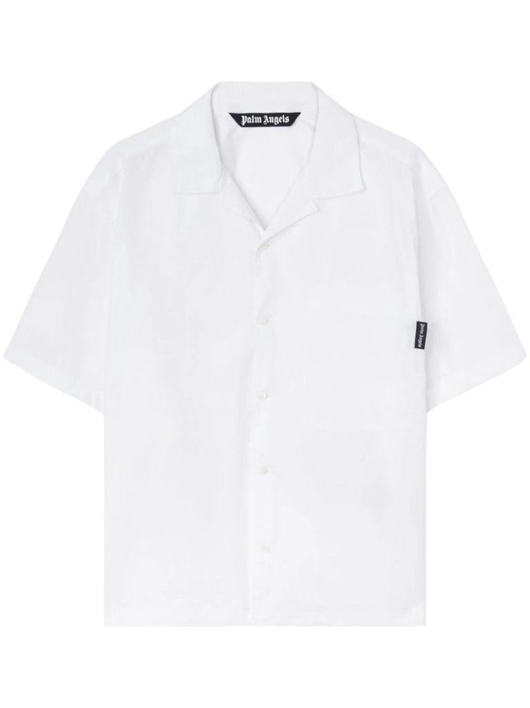 Palm Angels Short-Sleeved Cotton Shirt With Cuban Collar And Logo Detail 1