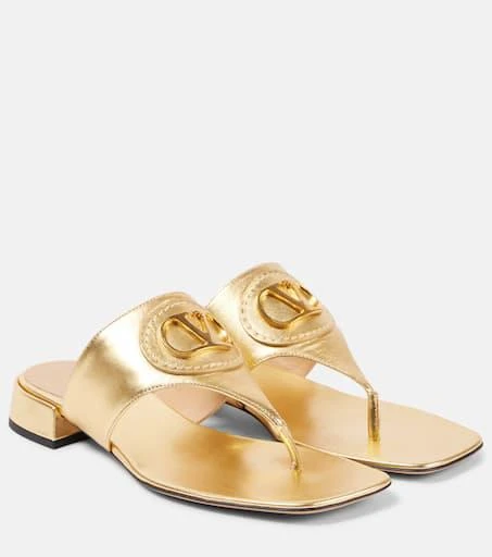 Valentino VLogo Signature metallic leather thong sandals 1