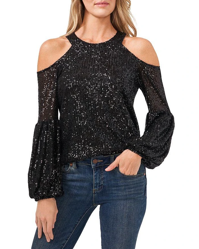 CeCe Cold Shoulder Sequined Blouse 1