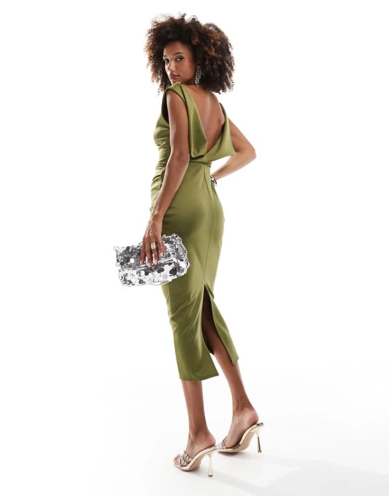 ASOS ASOS DESIGN manipulated high neck midi dress in khaki green 1