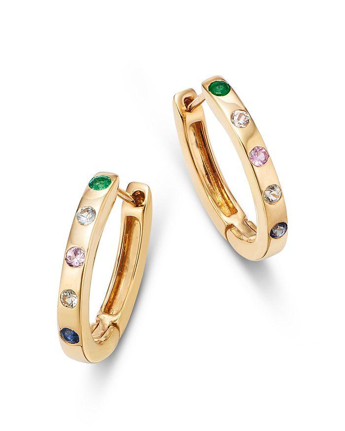 Moon & Meadow 14K Yellow Gold Multi Gemstone Huggie Hoop Earrings - Exclusive