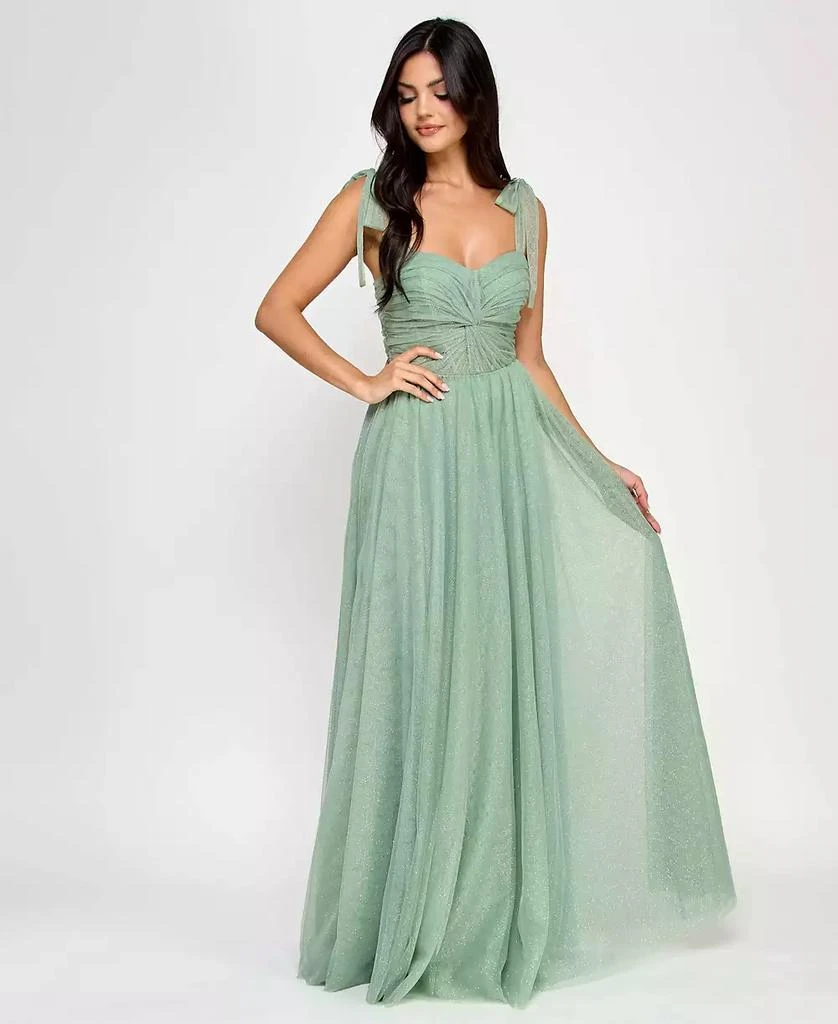 City Studios Juniors' Twist-Front Shoulder-Tie Glitter Gown 3