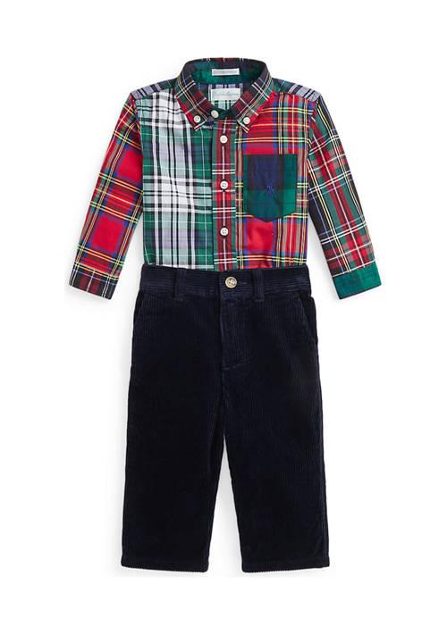 Ralph Lauren Lauren Childrenswear Baby Boys Cotton Fun Shirt Corduroy Pants Set