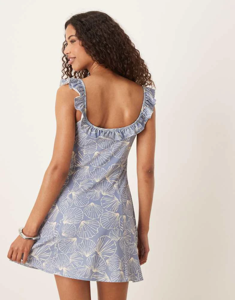 ASOS ASOS DESIGN frill front and straps mini dress in blue seashell print 4
