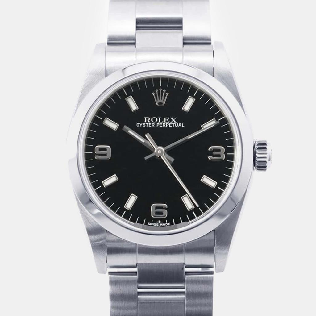 Rolex Rolex Black Stainless Steel Oyster Perpetual 77080 Automatic Men's Wristwatch 31 mm