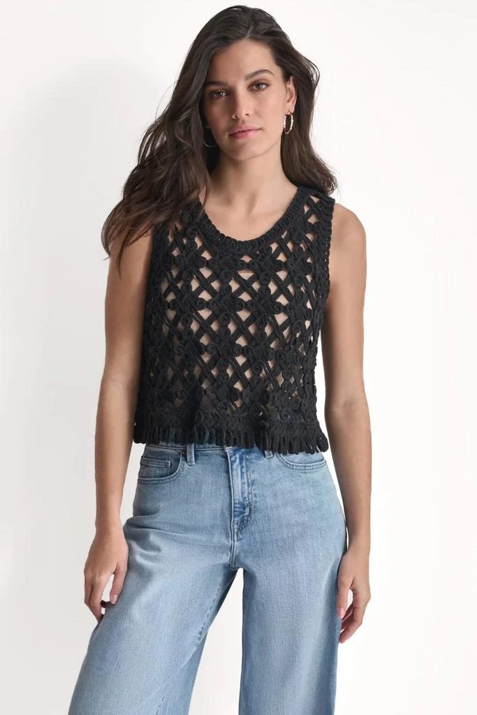 DKNY CROPPED FRINGE CROCHET TANK 1