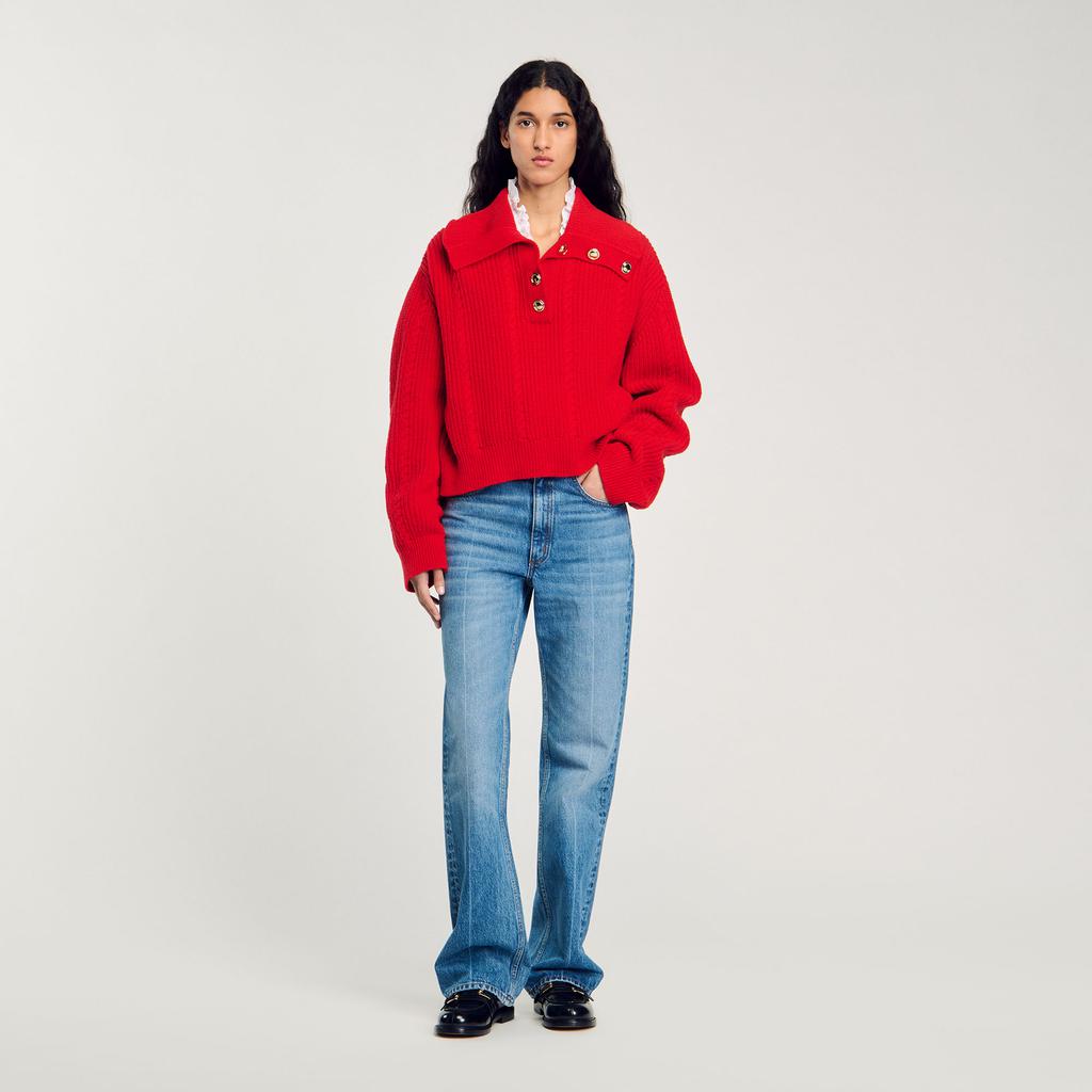 Sandro Buttoned Neck Sweater