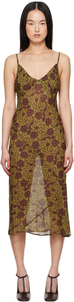 Khaki & Burgundy Printed Midi Dress  On Sale Now with Up to 59% Off |  Discover Exclusive Deals & Savings at BeyondStyle  Authentic Dries Van  Noten mid length dresses|women with