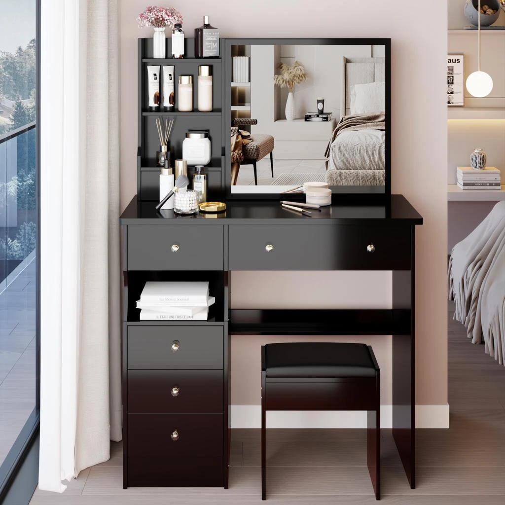 Streamdale Furniture Streamdale 37" Vanity Table with Mirror, Stool 
Storage 4