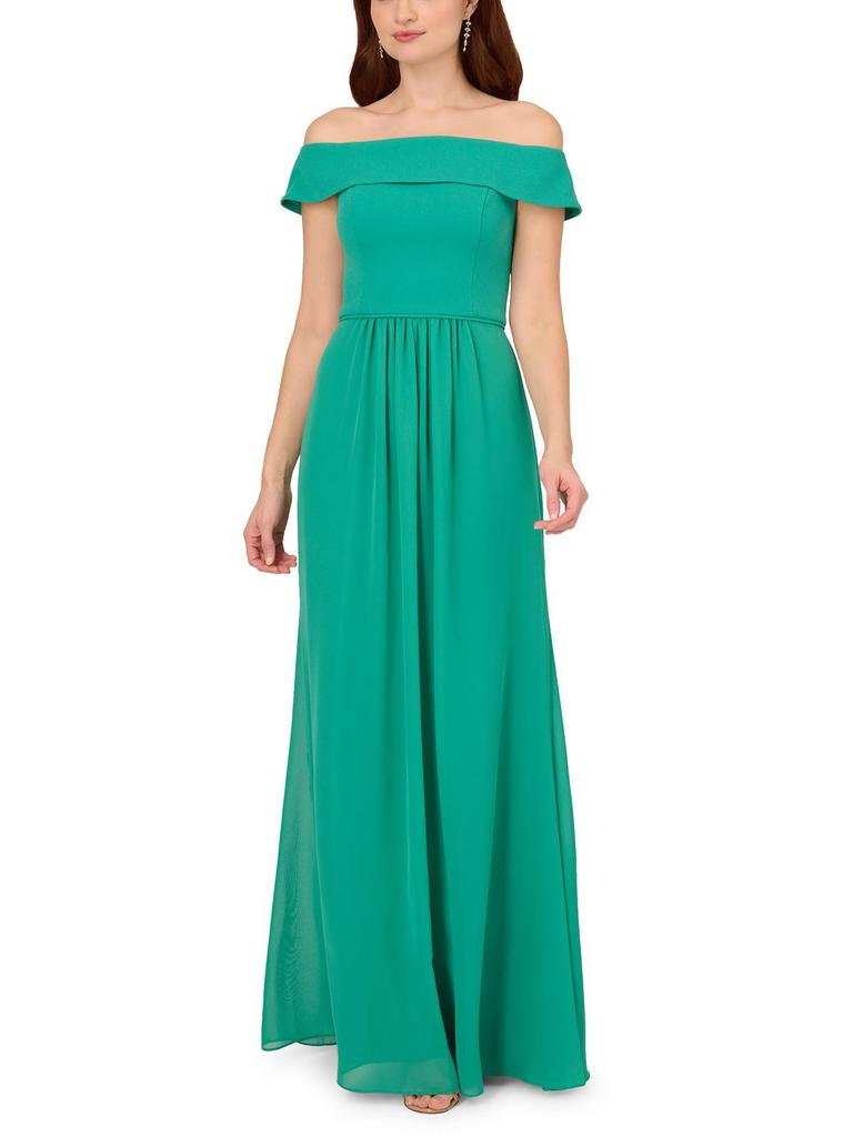 Adrianna Papell Plus Womens Pleated Tea Length Evening Dress